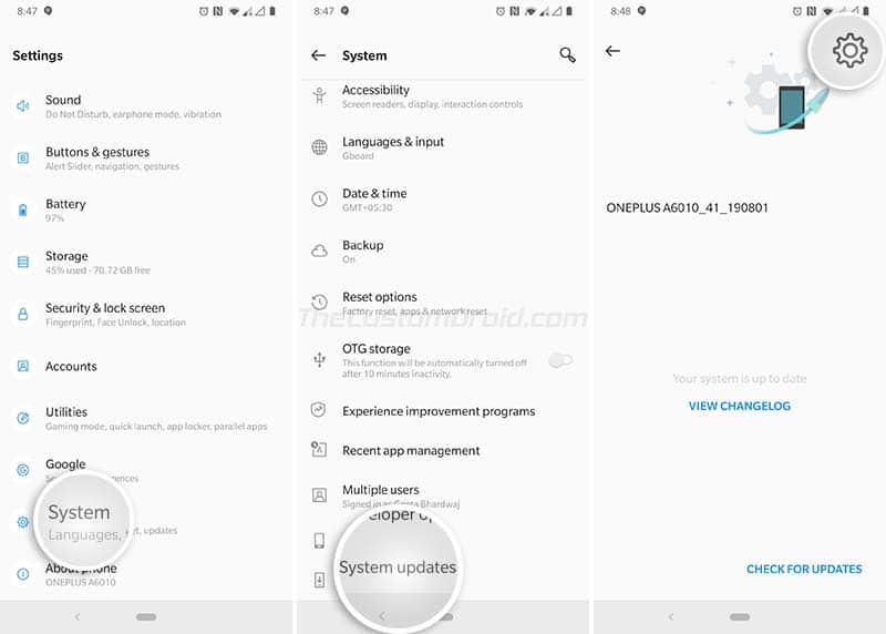 Go to Settings > System > System updates to install OxygenOS 10 on OnePlus 7/7 Pro