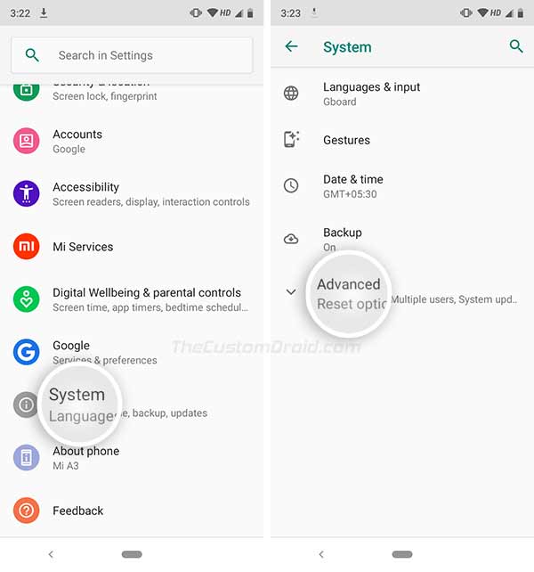 Xiaomi Mi A3 Hard Reset - Go to Settings > System
