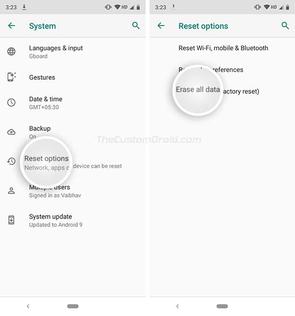 Hard Reset Xiaomi Mi A3 - параметры сброса в настройках телефона