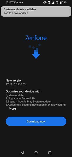 Asus Zenfone 6 / 6z Android 10 OTA-обновление