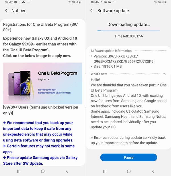 Samsung Galaxy S9/S9+ - One UI 2.0 Beta Program