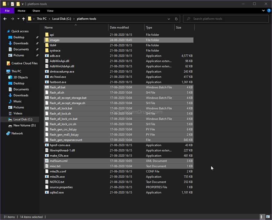 Move Mi A2/A2 Lite Fastboot ROM Files to 'platform-tools' folder