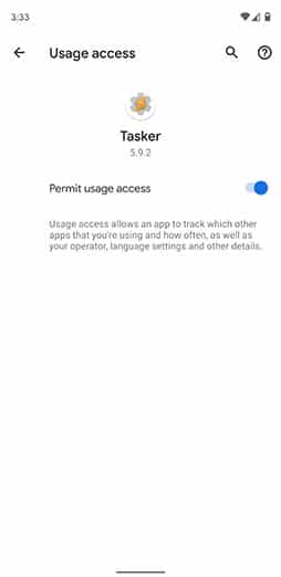 Grant 'Usage access' permission to the Tasker app