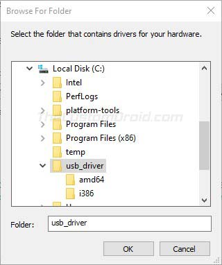 Найдите папку usb_driver на ПК и выберите ее.