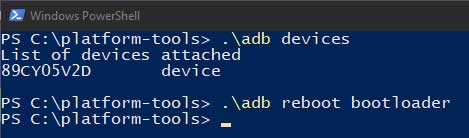 Enter ADB Command in Windows PowerShell to Boot Poco X2 into Fastboot Mode