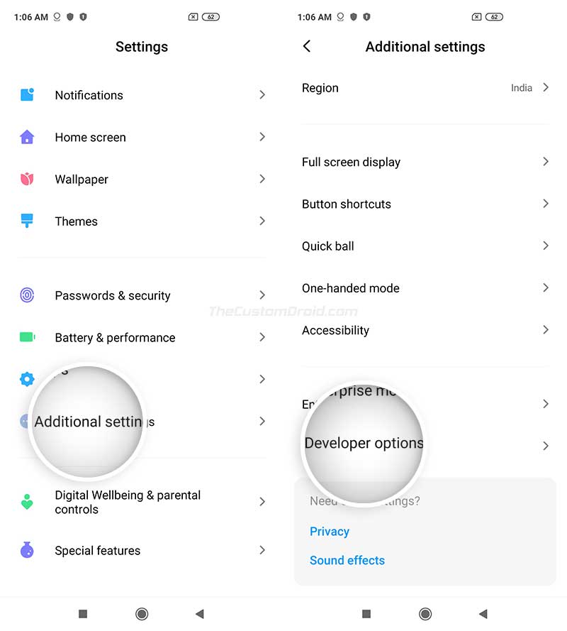 Go to 'Settings' > 'Additional Settings' > 'Developer options' on your Xiaomi Device