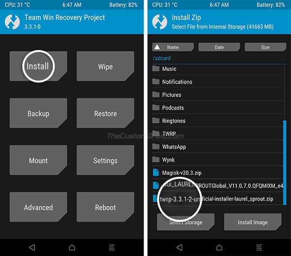 Tap on 'Install' and Select the TWRP Recovery Installer ZIP file