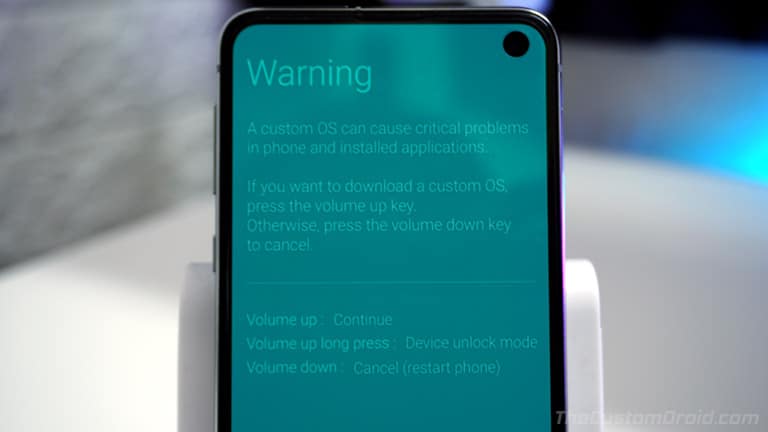 Войдите в режим разблокировки устройства, чтобы повторно заблокировать загрузчик на Samsung Galaxy S10