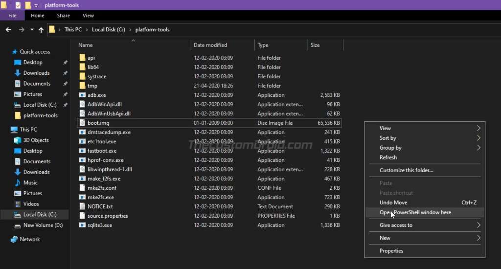 Copy Stock Boot Image to the Platform-tools Folder