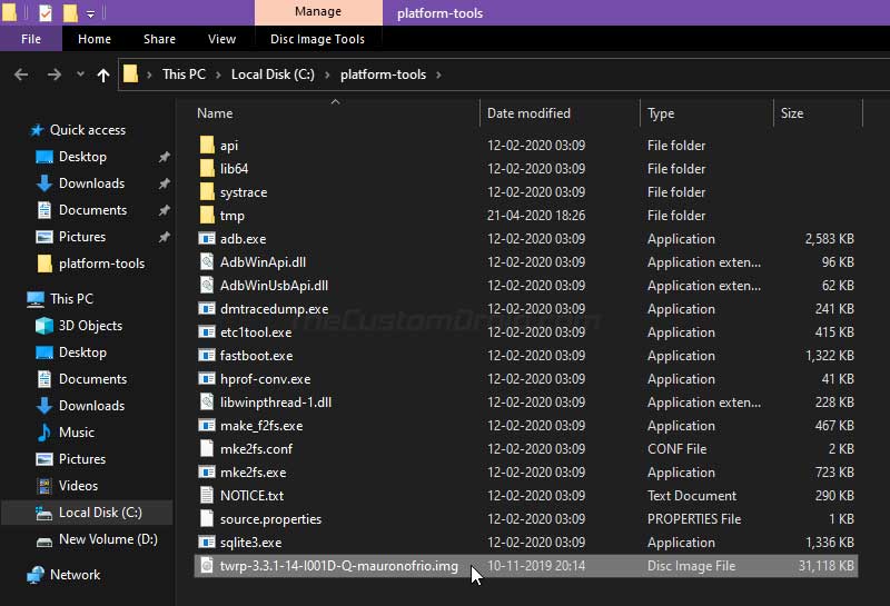 Move ROG Phone 2 TWRP Image to the Platform-tools Folder on PC