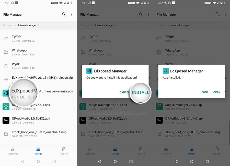 Install EdXposed Manager APK on your OnePlus Phone