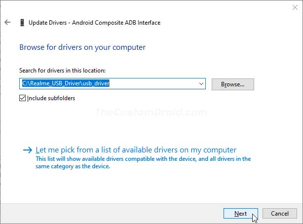 Click Next to Install Realme USB Drivers on Windows PC