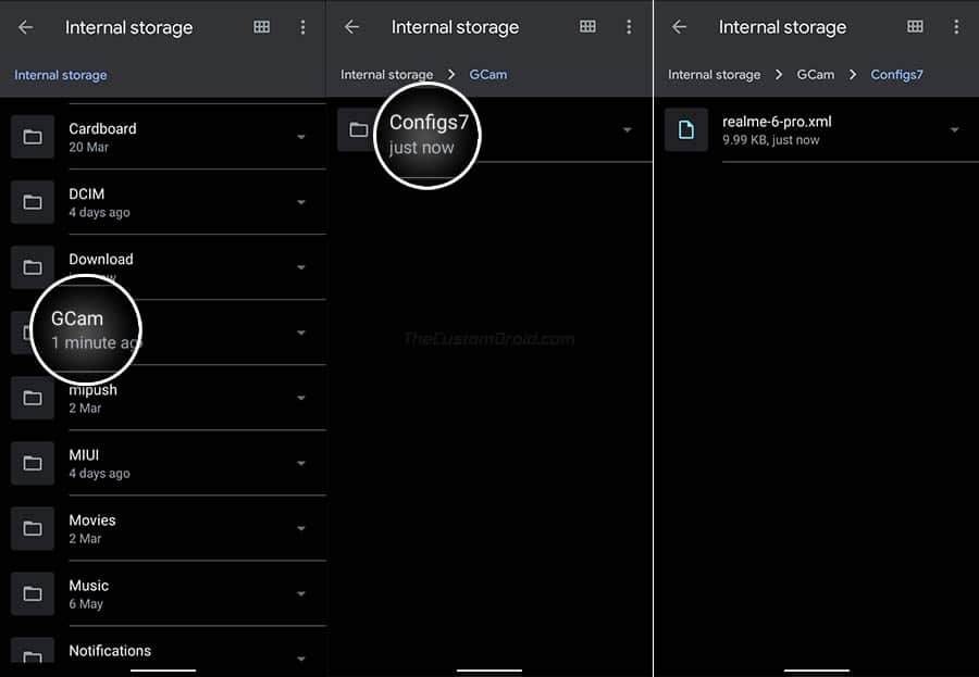 Переместите файл конфигурации XML в папку GCam / Configs7 на Realme 6 Pro