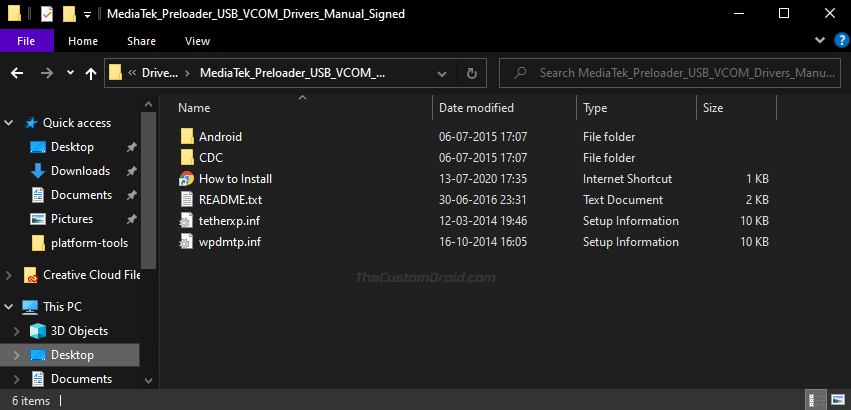 Extract MediaTek USB VCOM Drivers Package on PC