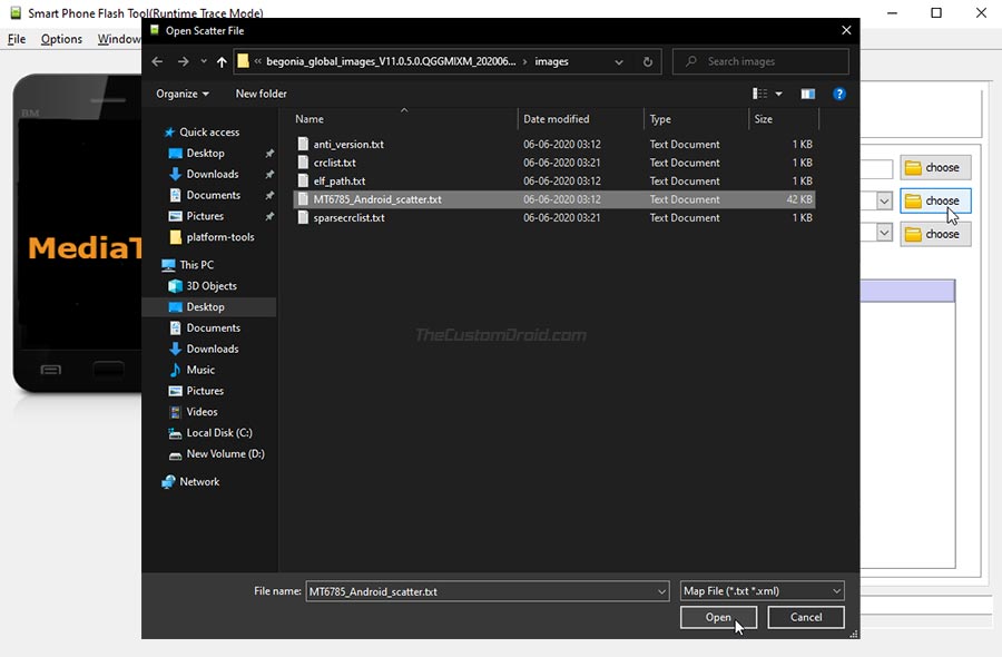 Load your MediaTek device's Scatter file in SP Flash Tool