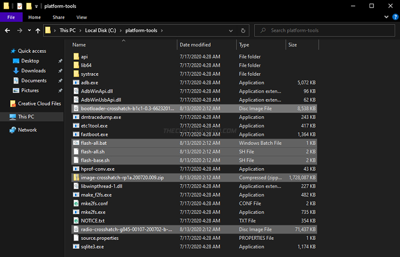 Move extracted Android 11 factory image files to the 'platform-tools' folder