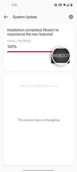 Select 'Reboot' after the OnePlus 8/8 Pro is downgraded