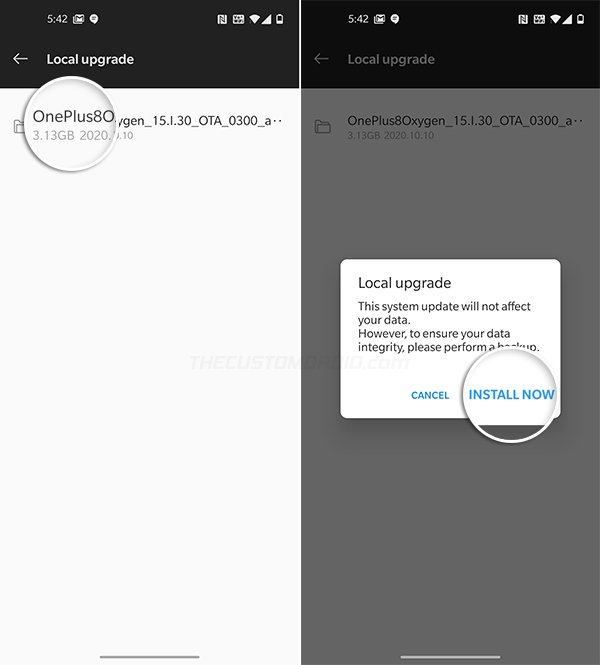 Выберите «Установить сейчас», чтобы установить OxygenOS 11 OTA на OnePlus 8/8 Pro.