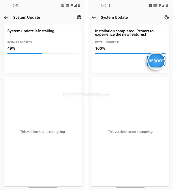 Manually Install OxygenOS on OnePlus 8 - Select "Reboot"