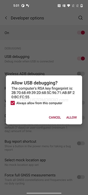 Allow USB Debugging on OnePlus 8T