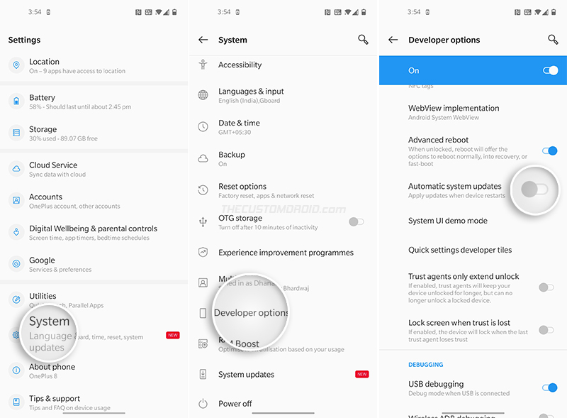 Disable Automatic System Updates on OnePlus 8/8 Pro