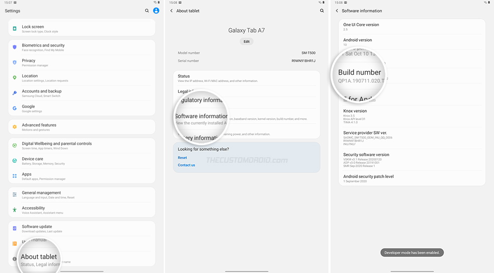 Включить параметры разработчика на Samsung Galaxy Tab A7 10.4 (2020)