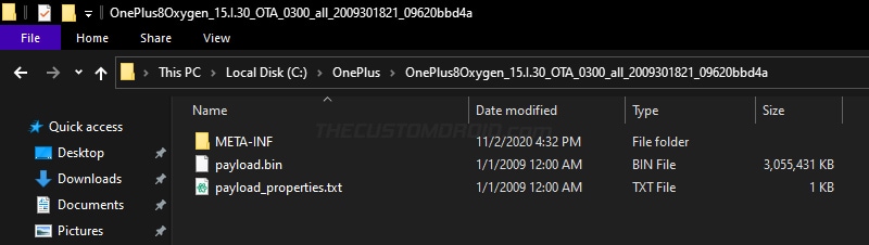 Payload.bin file extracted from the OTA package
