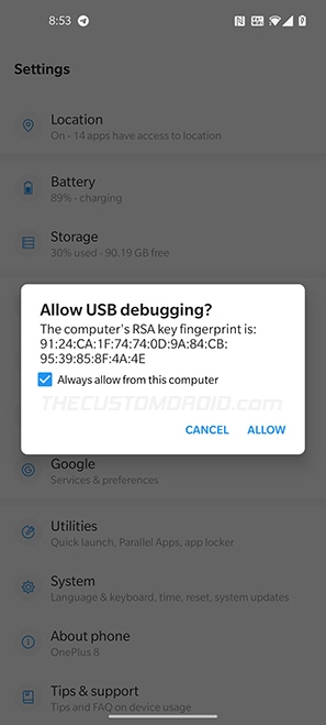 Allow USB Debugging on OnePlus Nord
