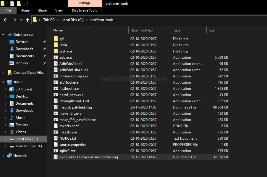 Move OnePlus Nord TWRP Recovery Image inside the 'platform-tools' folder