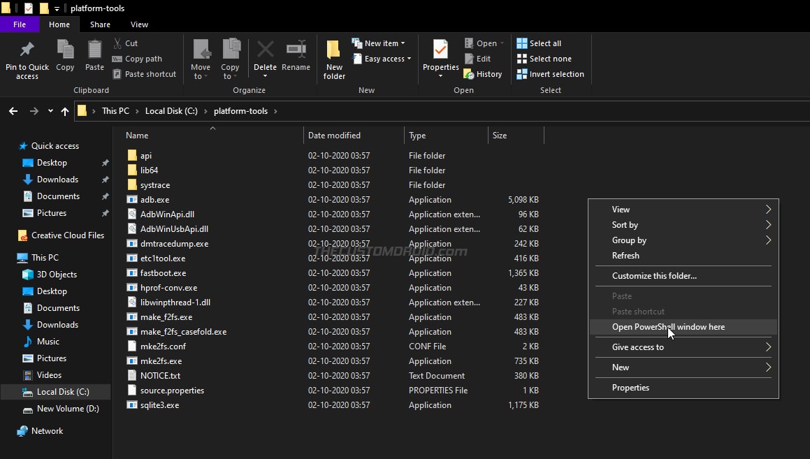 Launch Windows PowerShell inside 'platformt-tools' folder