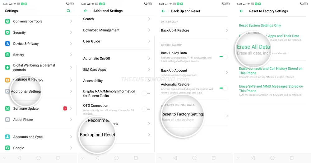 Perform a Factory Reset on Realme X2 Pro using Settings menu