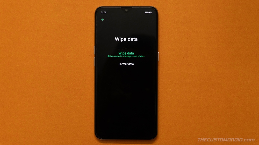 Select 'Format Data' in Realme X2 Pro Stock Recovery