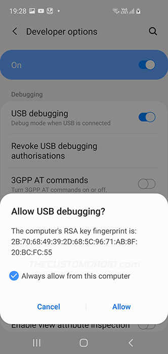 Разрешить отладку по USB на Galaxy S20