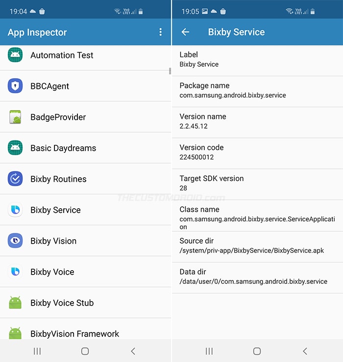 Get package names of system apps using App Inspector