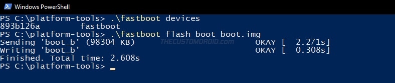 Enter fastboot command to flash boot image to the OnePlus 8T