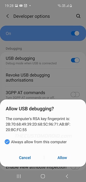 Enable USB Debugging on Samsung Galaxy to enter Download Mode using ADB