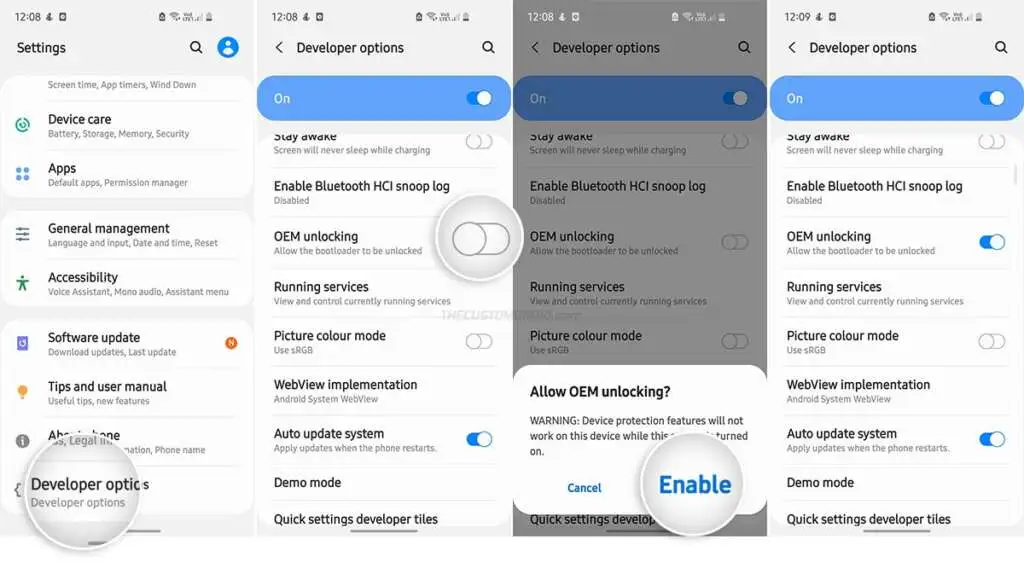 Enable OEM unlocking on Samsung Galaxy devices