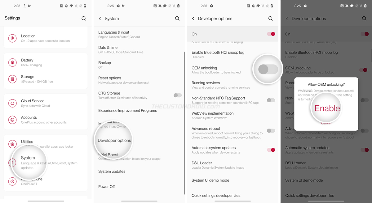 Enable OEM unlocking on your OnePlus phone