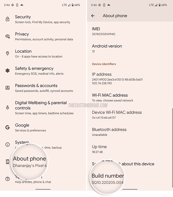 Enable OEM Unlocking on Google Pixel - Go to Settings > About phone