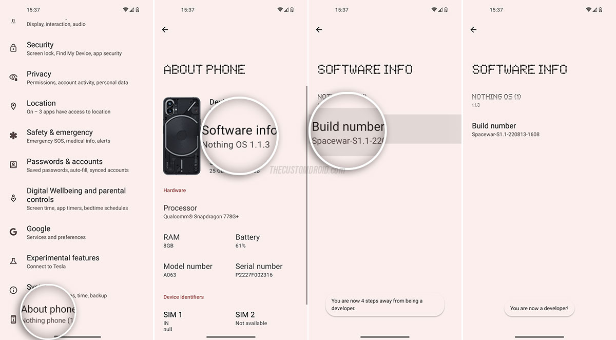 Enable Developer Options on Nothing Phone 1