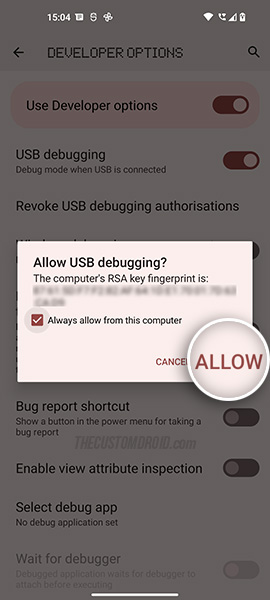 Allow USB debugging on the Nothing Phone 1 when prompted