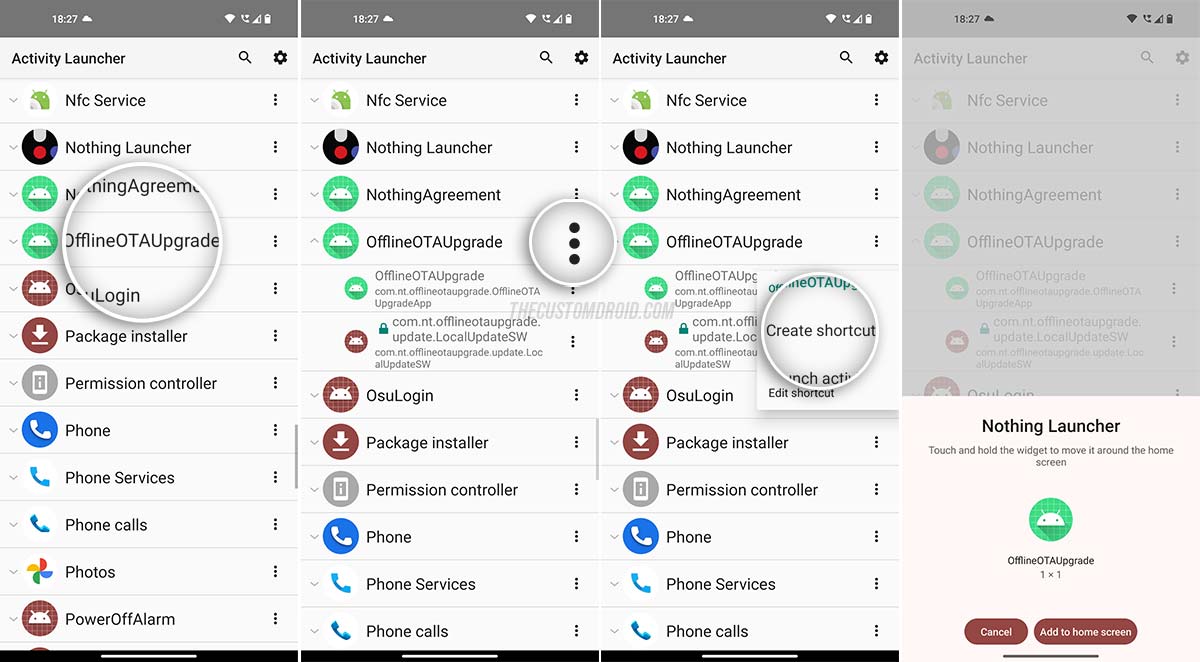Create a shortcut for Nothing OS offline OTA upgrade tool using Activity Launcher